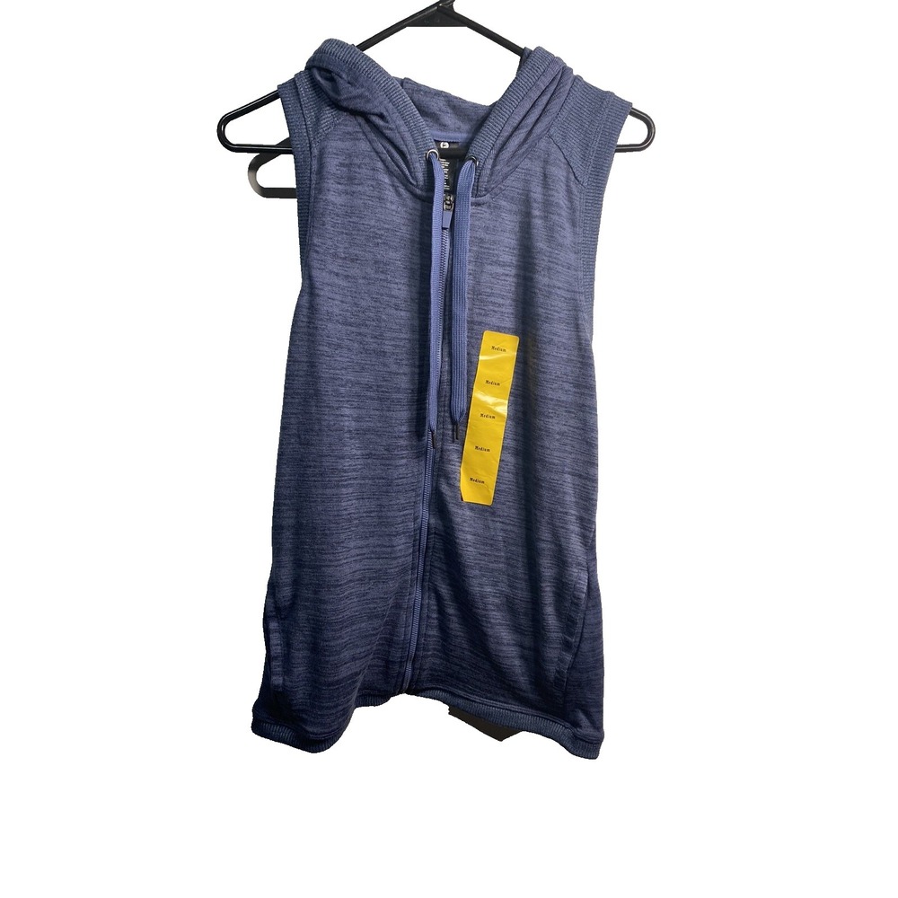 active life womens navy heather sleeveless zip up hooded vest size medium
